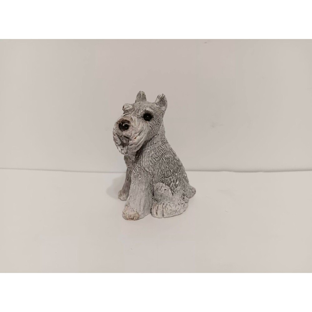 Stone Critters Schnauzer Dog Gray White Figurine 2"
